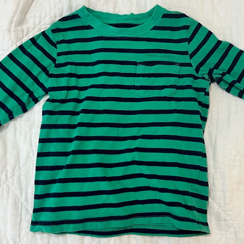 Carter's Green and Navy Striped Long Sleeve and Firetruck Long Sleeve Bundle